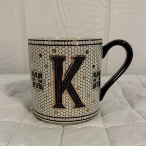 Anthropologie Monogram Mug with Black and Gold Accents